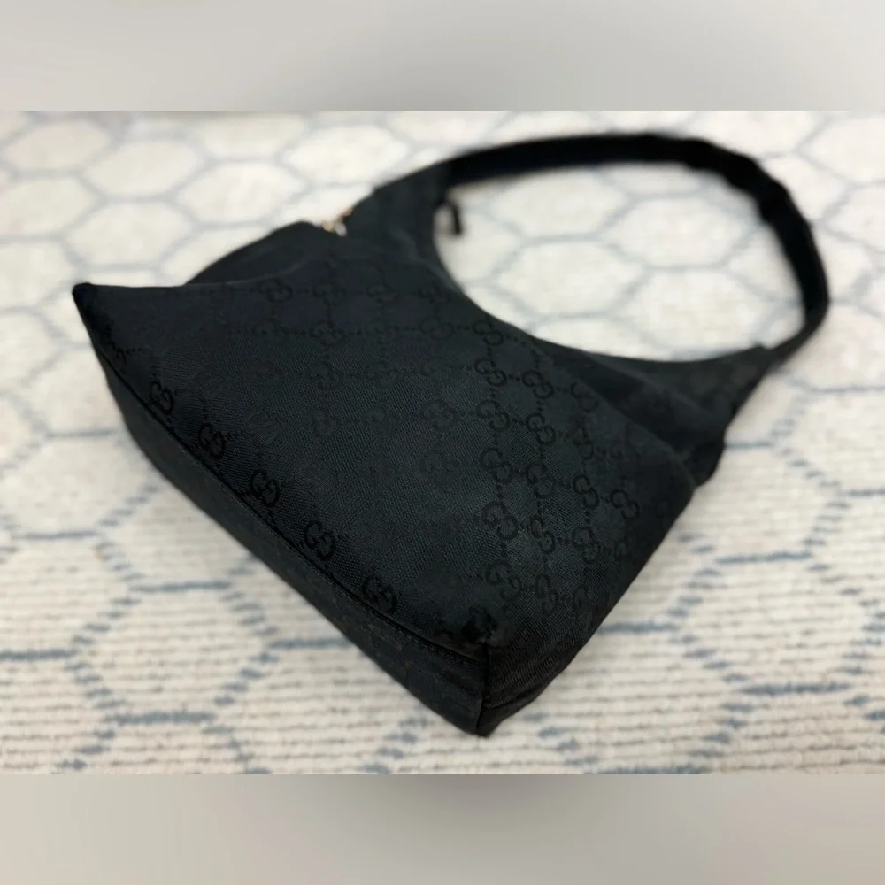 GUCCI Vintage Y2K Classic Black GG Monogram Canvas Leather Hobo Shoulder Bag - Picture 7 of 16